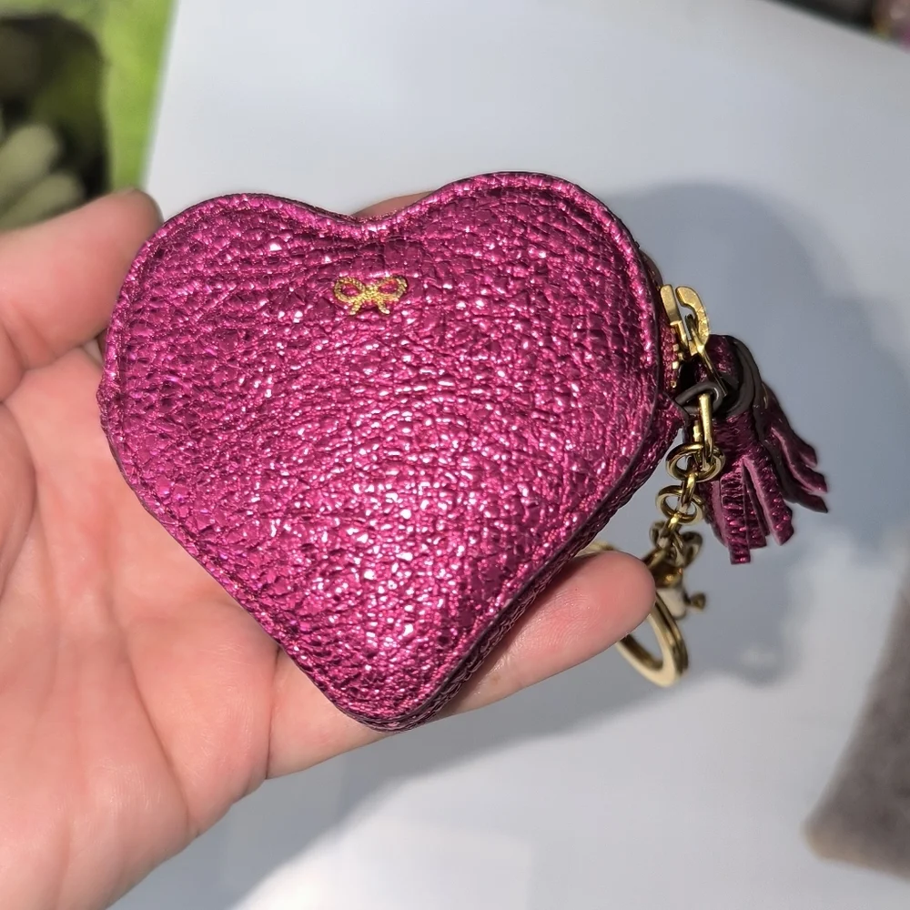 Anya Hindmarch Heart Coin Purse Bag Charm Magenta Leather